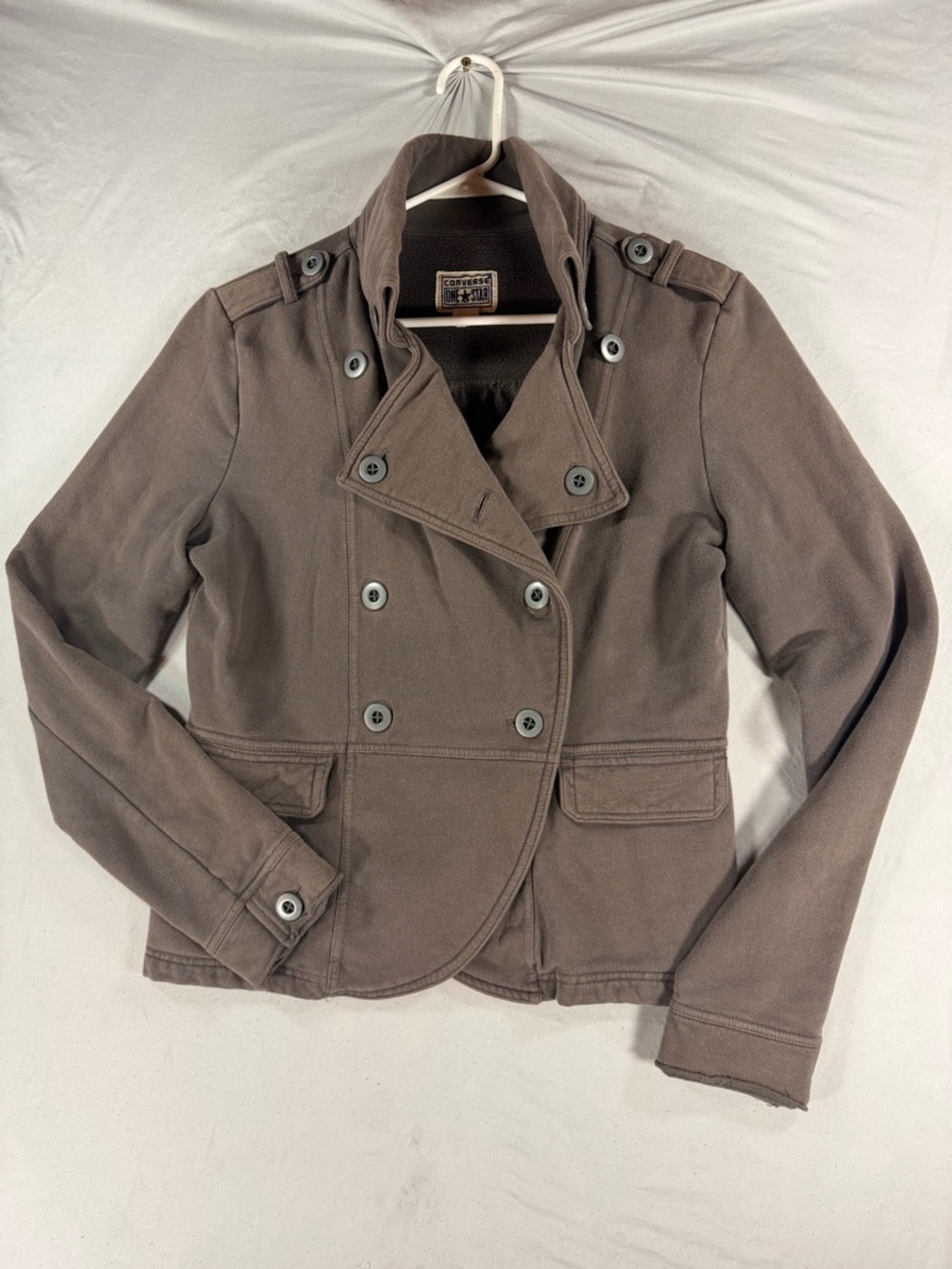 Converse One Star Women’s BrownGreyButton Jacket Pockets Basic Style Size L